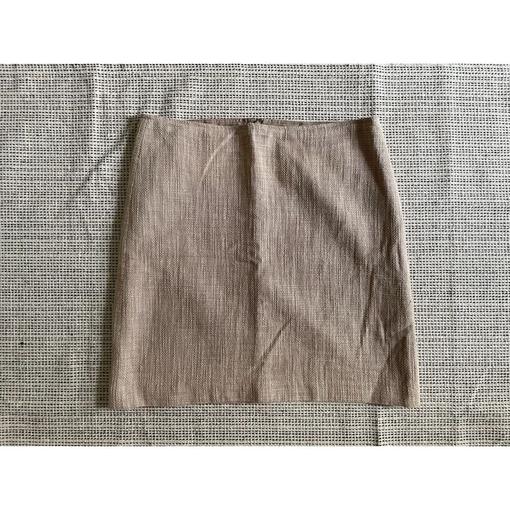 DKNYC Tan Textured Cotton Mini Skirt Office Chic  Neutral Workwear Minimalist M